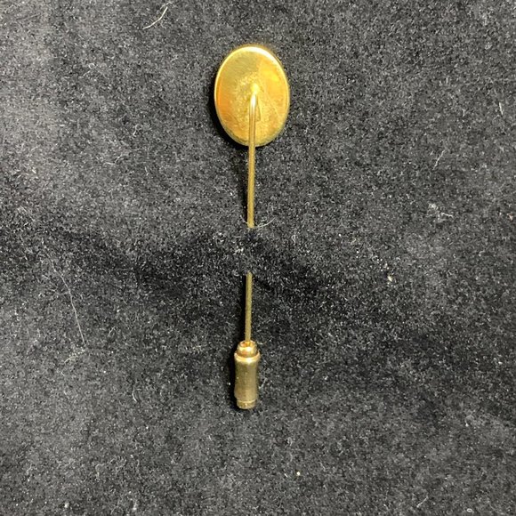 Vintage Gold Tone Hand Painted Covered Bridge Stick Pin Signed Mae (2156) - Picture 4 of 7